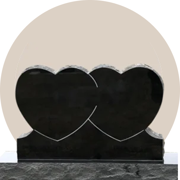 black double heart headstone
